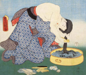 米ぬかで髪を洗う江戸時代の女性